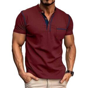 Men's Henley Shirt - Classic Short/Long Sleeve Lightweight Cotton Casual Top,Red